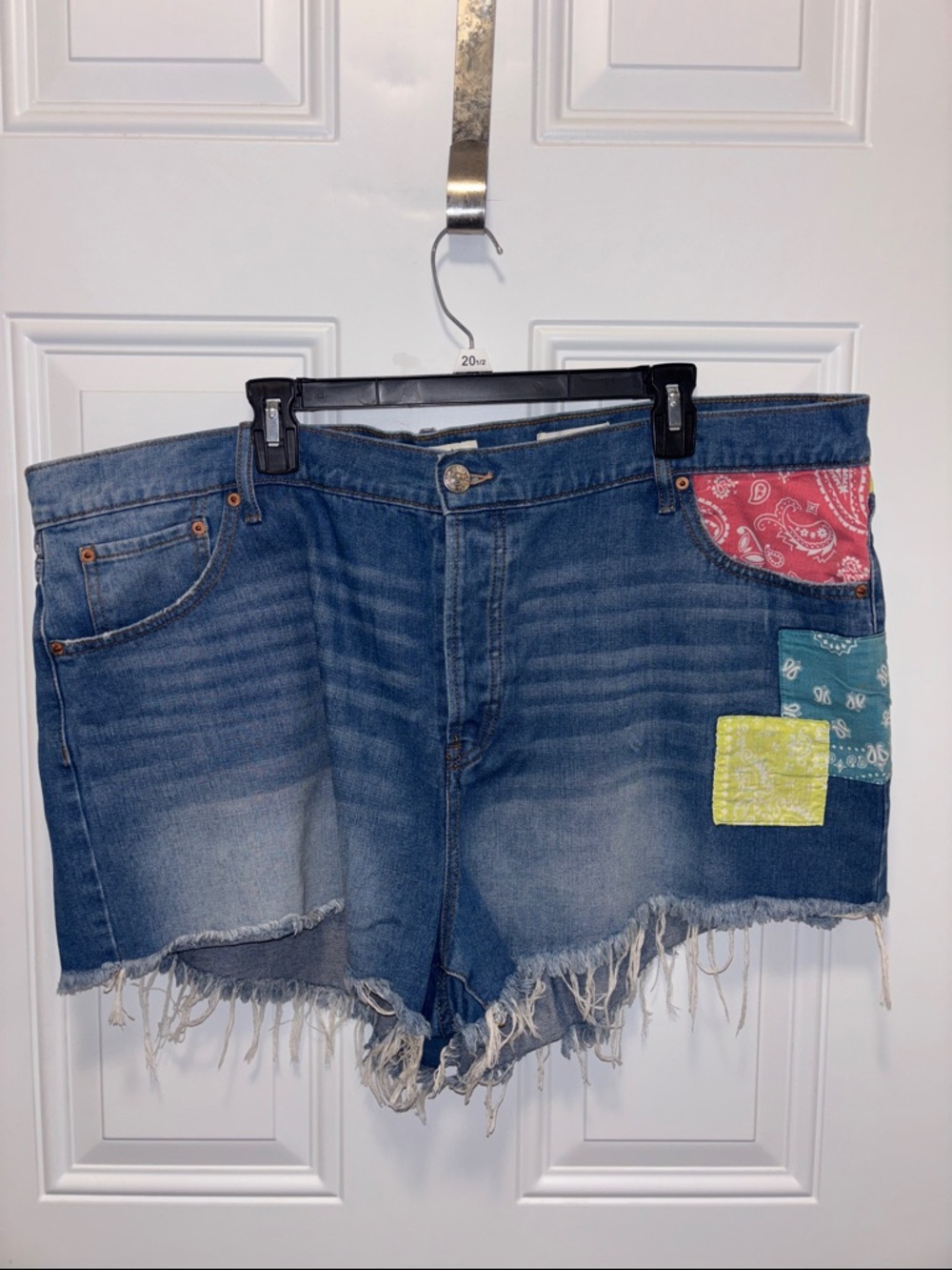 Jessica Simpson Denim Cutoff Shorts with Colorful Bandana Patchwork